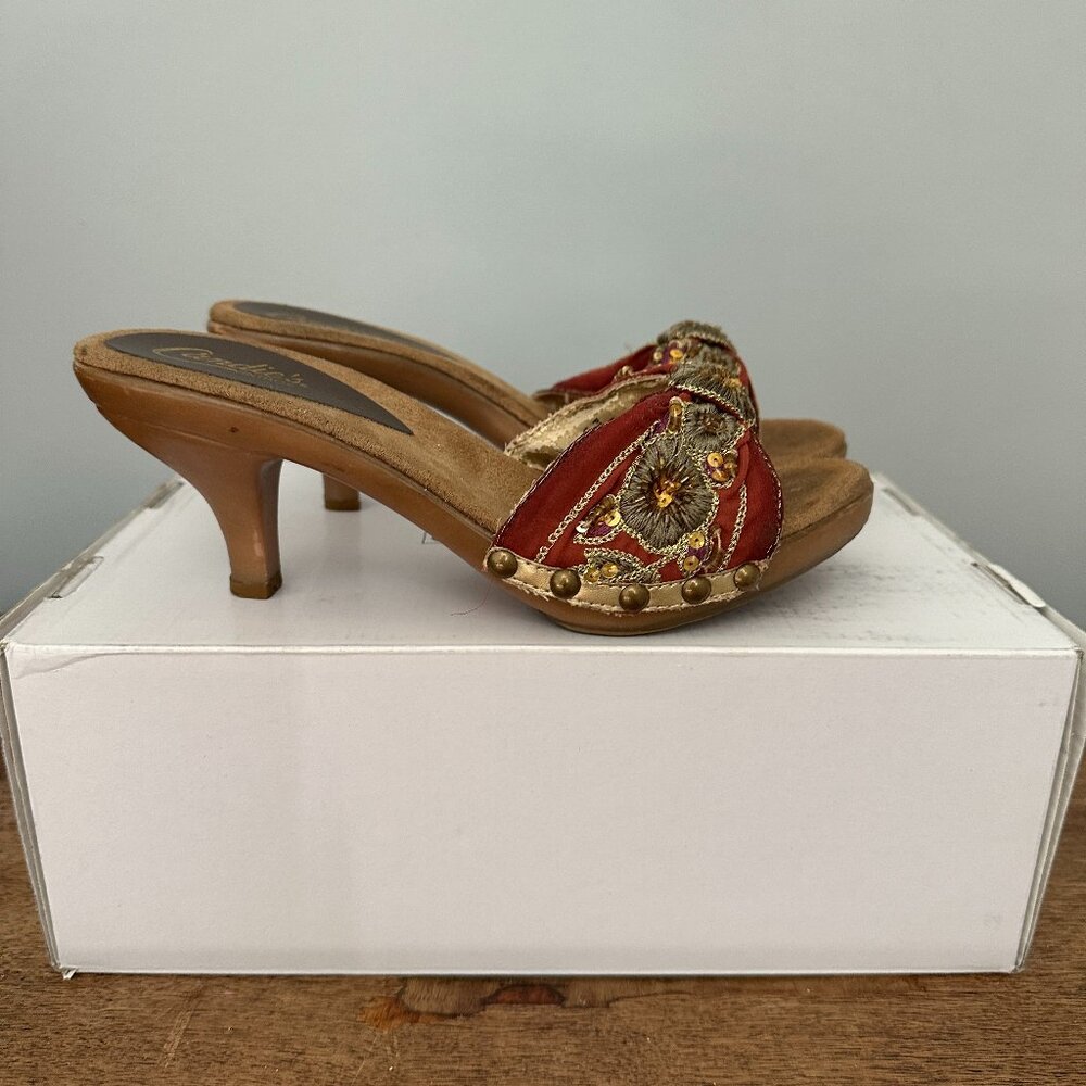 Candie's Red and Gold Embellished Heels